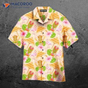 Tiki Masks, Tropical Summers On Paradise Beach, Pink And Yellow Hawaiian Shirts