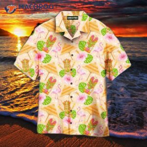 tiki masks tropical summers on paradise beach pink and yellow hawaiian shirts 1