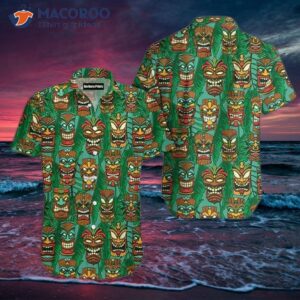 Tiki Palm Leaf Patterned Green Hawaiian Shirts