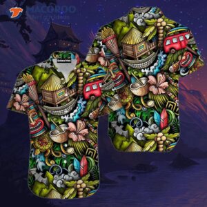 tiki tropical green hawaiian shirts 0