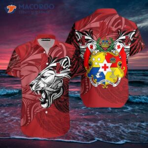 Tonga Polynesian Lion And Butterfly Red Hawaiian Shirts