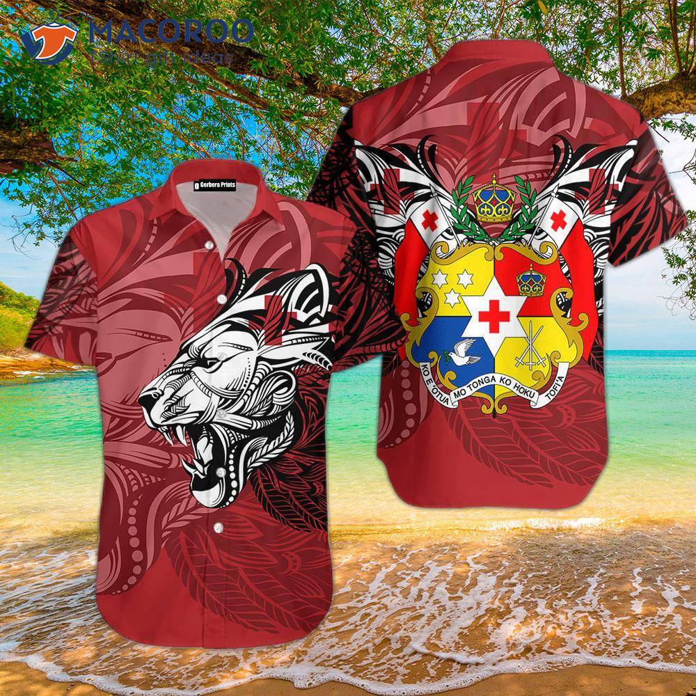 Tonga Polynesian Lion And Butterfly Red Hawaiian Shirts