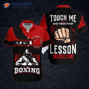 touch me and your first boxing lesson is free black red hawaiian shirts 0