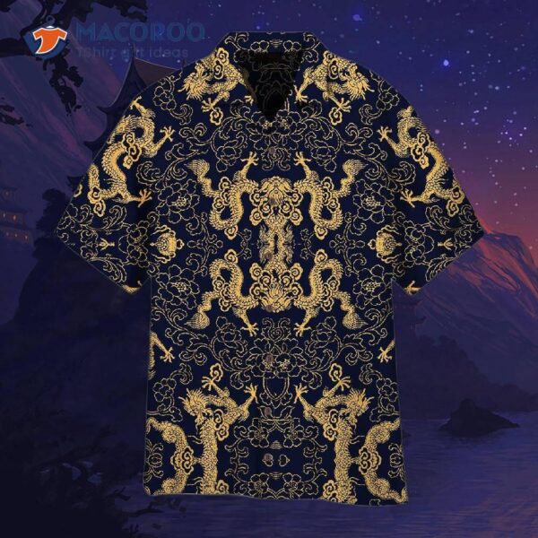 Traditional Golden Dragon Black Hawaiian Shirts