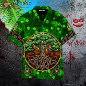 tree of life irish saint patrick s day clover pattern green hawaiian shirts 1