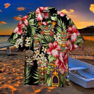 Tribal Tiki Tropical Hibiscus Flower Hawaiian Shirts