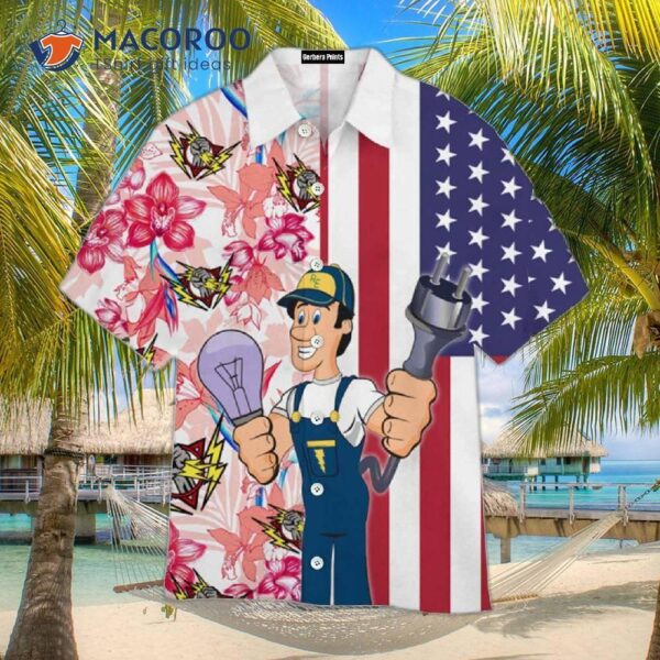 Tropical American Flag Hawaiian Shirts For Electricians