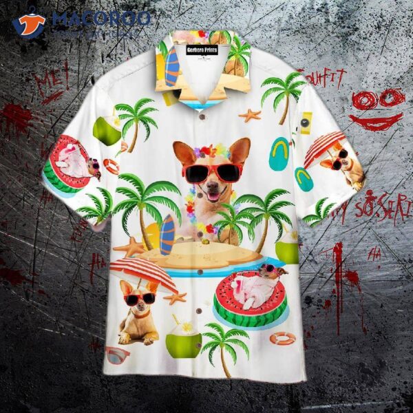 Tropical Beach Chihuahua In A White Hawaiian Shirt