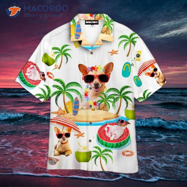 Tropical Beach Chihuahua In A White Hawaiian Shirt