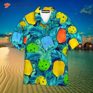 Tropical Blue And Green Hawaiian Pickleball Shirts