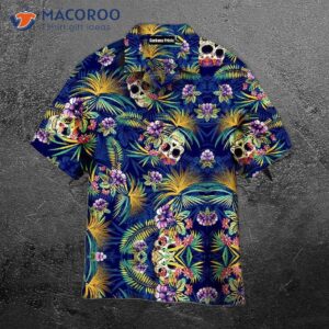 tropical blue and purple hawaiian skull shirts 0