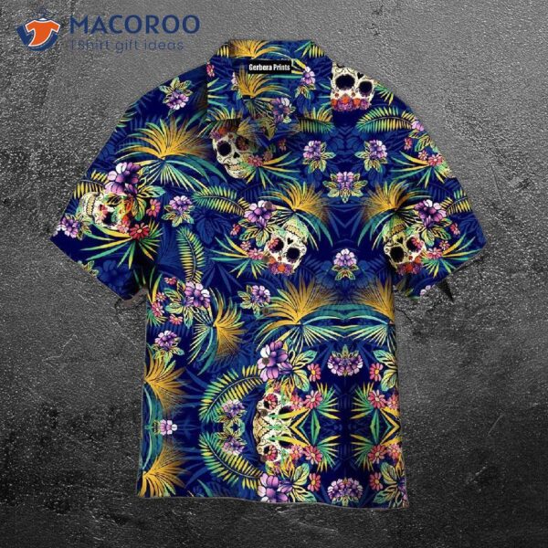 Tropical Blue And Purple Hawaiian Skull Shirts