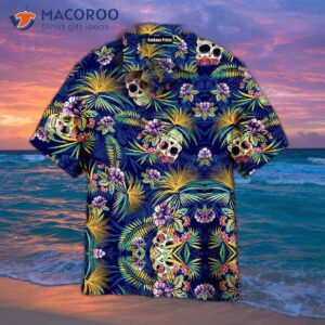 tropical blue and purple hawaiian skull shirts 1