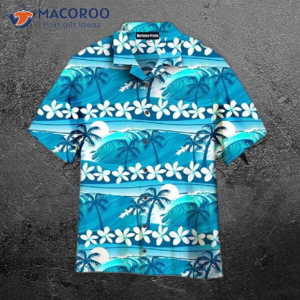 Tropical Blue Palm Trees And Hawaiian Shirts For Surfing