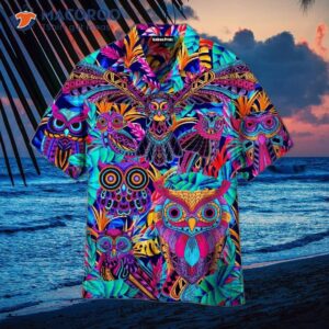 tropical colorful neon owl hawaiian shirt 0