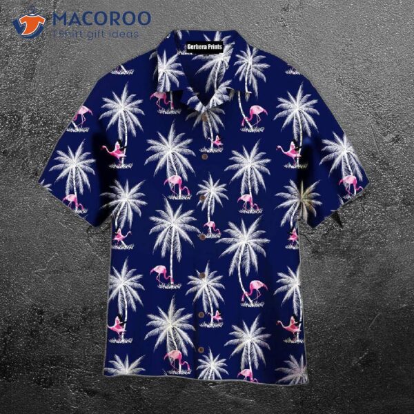 Tropical Flamingo And Palm Tree Blue Hawaiian Shirts