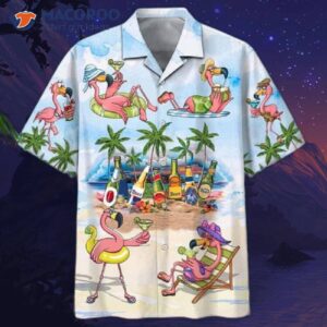 tropical flamingo beach white hawaiian shirts 0