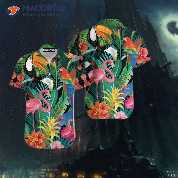 Tropical Flamingo-green Hawaiian Shirts