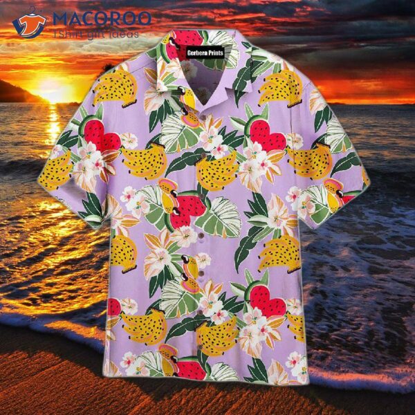 Tropical Flower Fruit-printed Purple Hawaiian Shirts