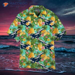 tropical flowers and pineapples air force green hawaiian shirts 0