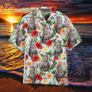tropical flowers maine coon cats pattern hawaiian shirts 0