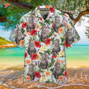 tropical flowers maine coon cats pattern hawaiian shirts 1