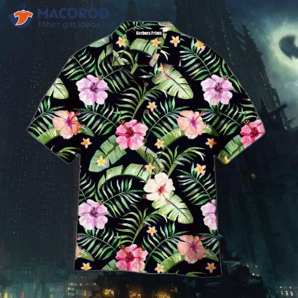 Tropical Flowers On Green Hawaiian Shirts