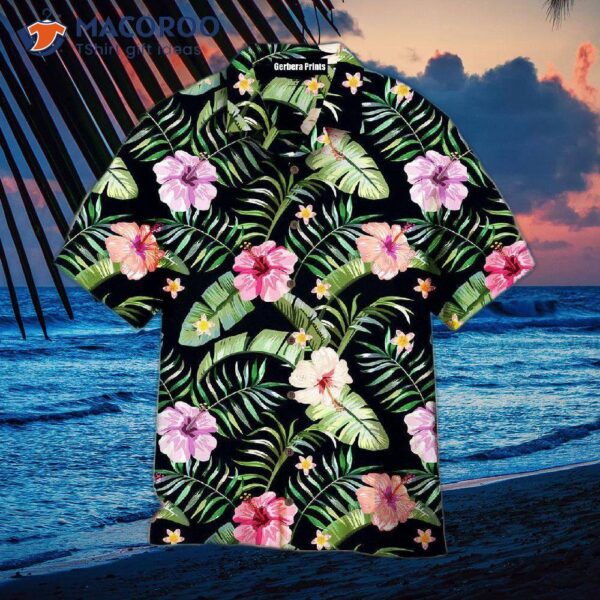 Tropical Flowers On Green Hawaiian Shirts