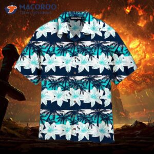 Tropical Frangipani Palm-striped Blue Hawaiian Shirts