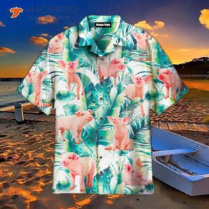 Tropical Funny Pig And Palm Leaf Hawaiian Shirts