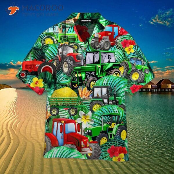 Tropical Green Leaf Hawaiian Tractor Shirts