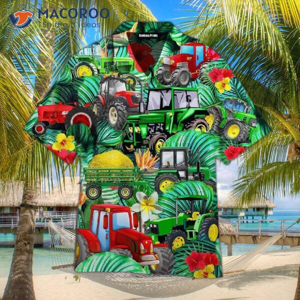 Tropical Green Leaf Hawaiian Tractor Shirts