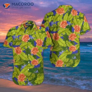 Tropical Hawaiian Flower Green Leaf Shirts