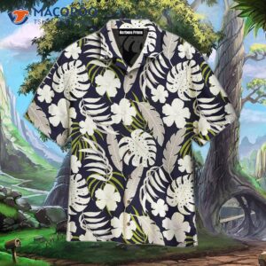 tropical hawaiian shirts with a seamless white flowers and plants pattern 0