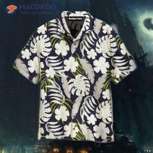 tropical hawaiian shirts with a seamless white flowers and plants pattern 1