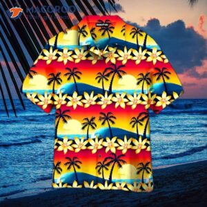 Tropical Hibiscus Palm Trees At Sunset And Hawaiian Shirts