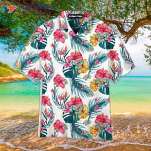 tropical leaf and flower pattern hawaiian shirts 0