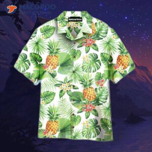 tropical leafed pineapple white hawaiian shirts 0