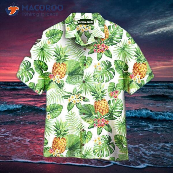 Tropical-leafed Pineapple-white Hawaiian Shirts