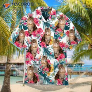 tropical leaves and flowers maine coon cats pattern hawaiian shirts 0