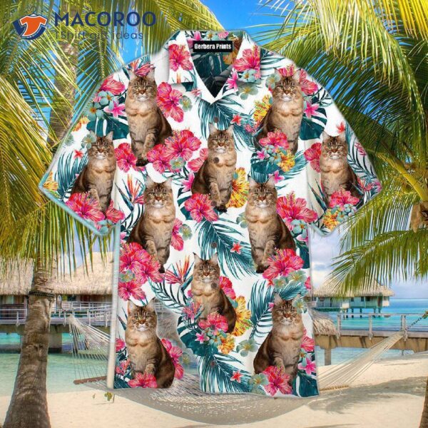 Tropical Leaves And Flowers, Maine Coon Cats Pattern, Hawaiian Shirts