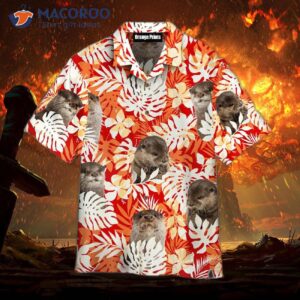 Tropical Otter Palm Leaf Red Hawaiian Shirt