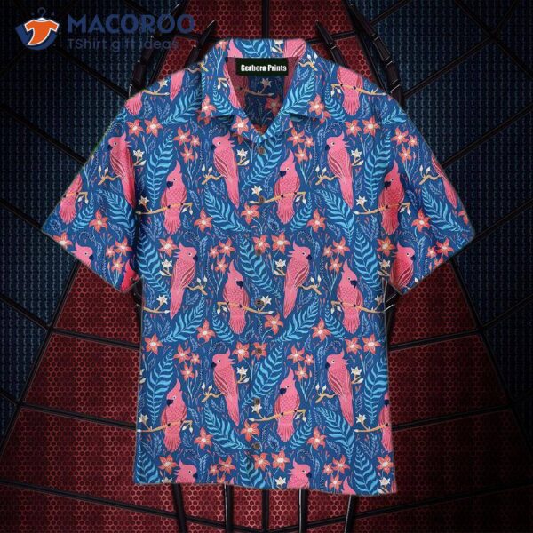 Tropical Parrot Patterns On Pink Hawaiian Shirts