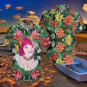 Tropical Pig Green Leaf Hawaiian Shirts