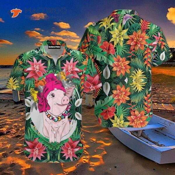 Tropical Pig Green Leaf Hawaiian Shirts