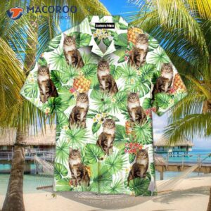 tropical pineapple patterned hawaiian shirts with maine coon cat motifs 0
