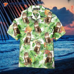 tropical pineapple patterned hawaiian shirts with maine coon cat motifs 1