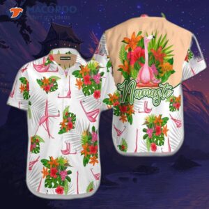 tropical workout yoga flamingo namaste hawaiian shirts 0