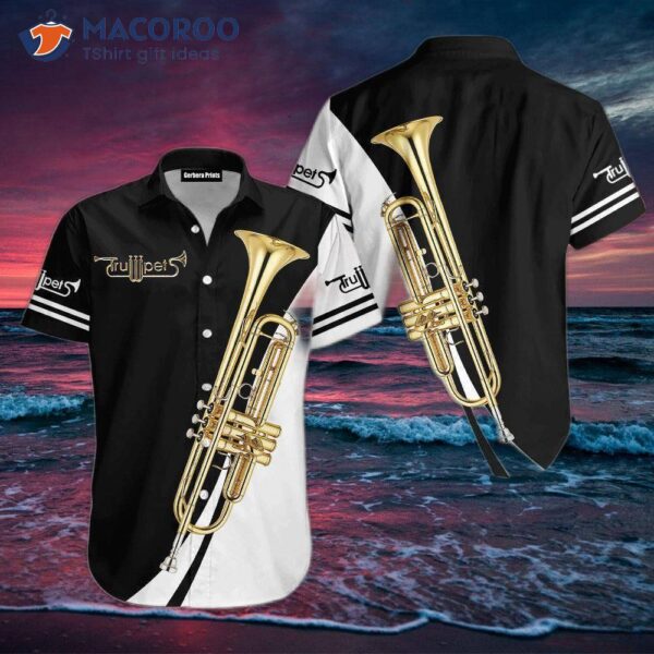 Trumpet Music Instrument Black And White Hawaiian Shirts