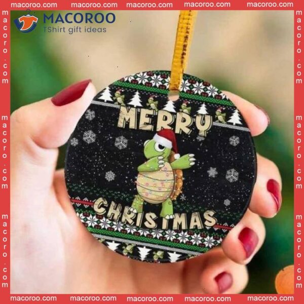 Turtle Dabbing Dance Christmas Ceramic Ornament